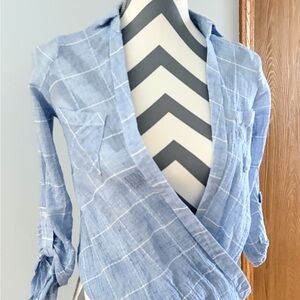 Women's Blue Wrap Top